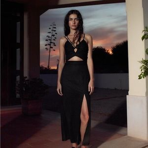 ZARA - Black Linen Blend Cut Out Midi Dress. Size: XS, Ref: 7696/939.